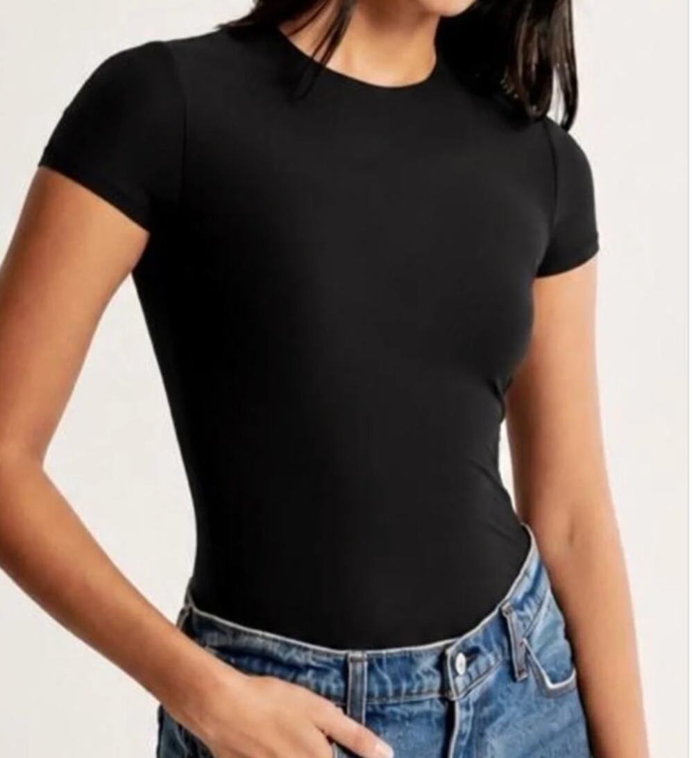 Abercrombie Crewneck Short Sleeve Bodysuit Black Medium